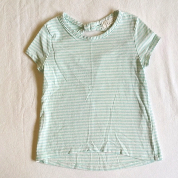 btween aqua blue stripe cap sleeve top with peekaboo back size 4 girls - Picture 1 of 5